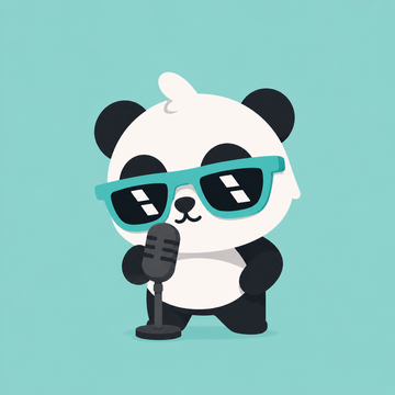 Ori the panda, holding a microphone